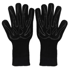 1 Pair High Temperature Resistant Silicone BBQ Gloves  Anti-Scalding Gloves(Big  Flame Black)