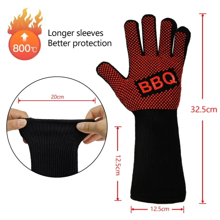 1 Pair High Temperature Resistant Silicone BBQ Gloves  Anti-Scalding Gloves(Big  Flame Black)