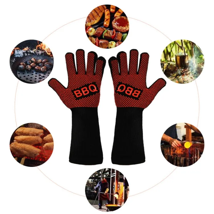 1 Pair High Temperature Resistant Silicone BBQ Gloves  Anti-Scalding Gloves(Big  Flame Black)