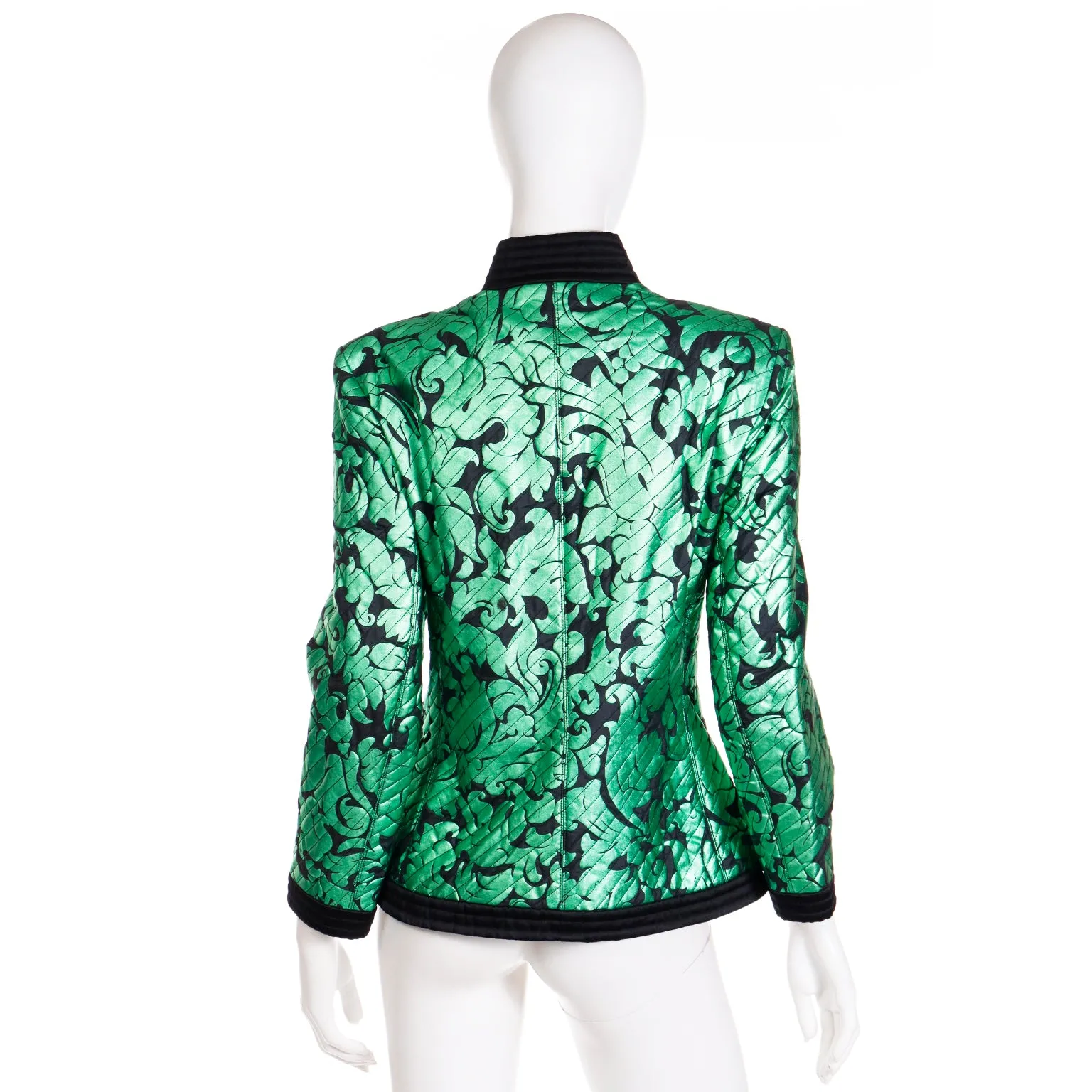 1986 Yves Saint Laurent Vintage Green Metallic Runway Jacket W Black Trim