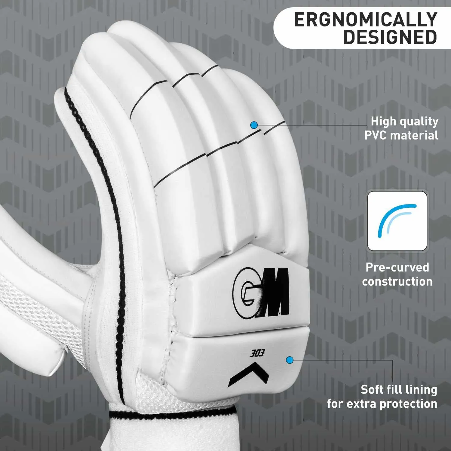 303 Cricket Batting Gloves for Boys Right handed | Free Cover | Colour : White/Black