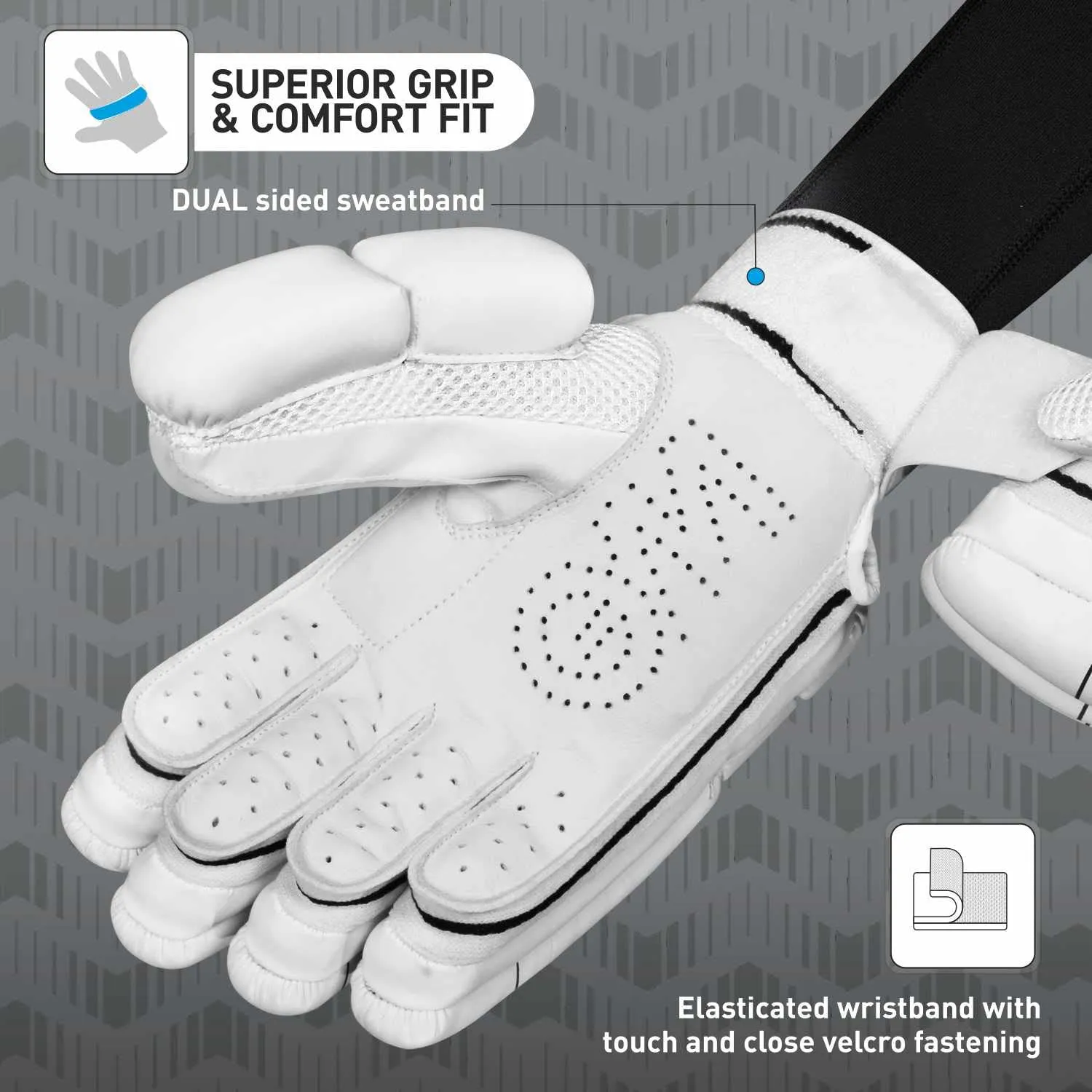 303 Cricket Batting Gloves for Boys Right handed | Free Cover | Colour : White/Black