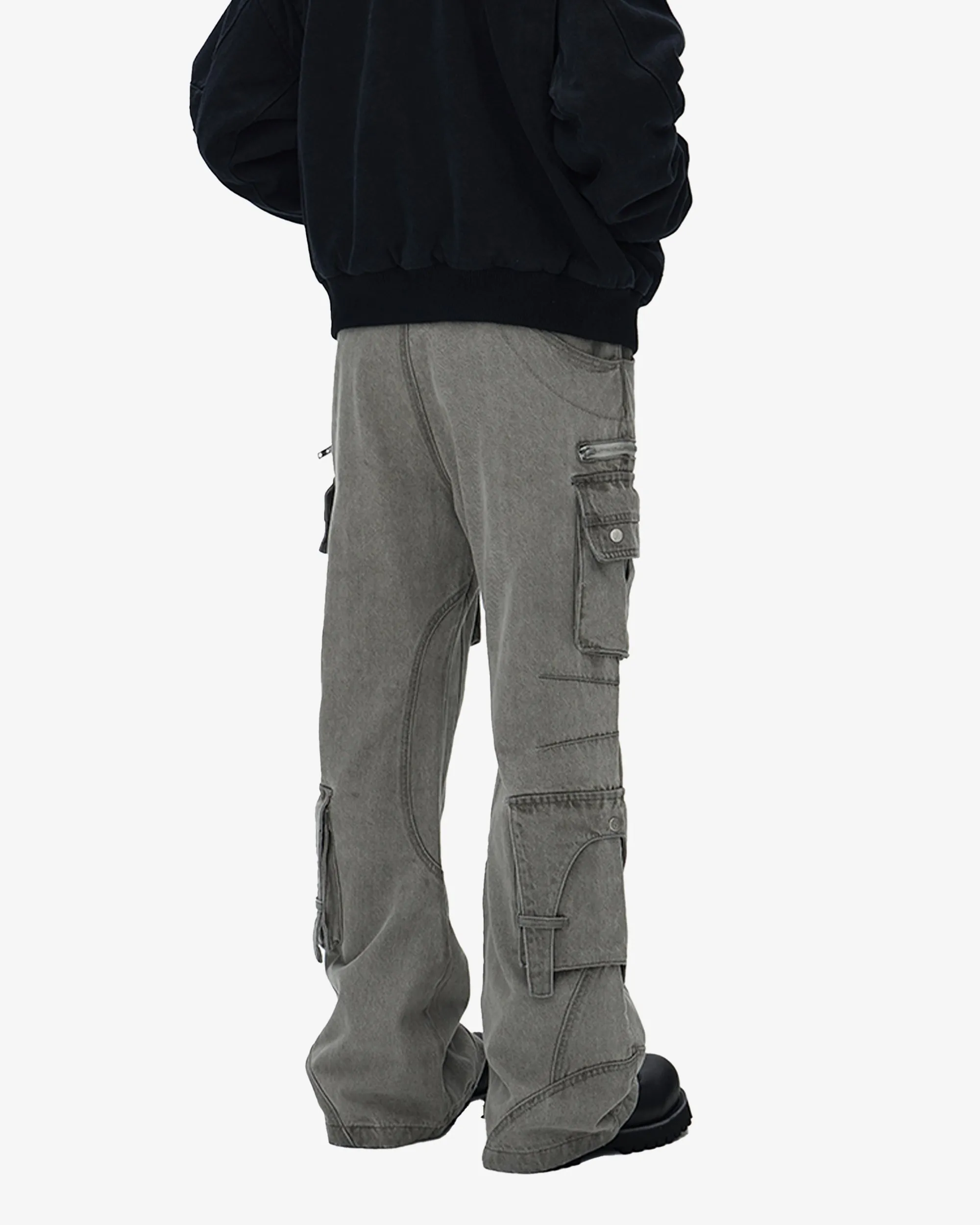 8 Pocket Washed Flared Cargo Pants