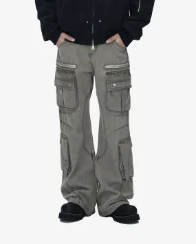 8 Pocket Washed Flared Cargo Pants