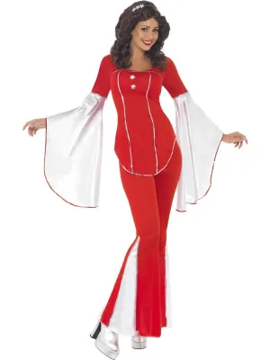 Abba 70s Super Trooper Red and White Flares Pant Suit Fancy Dress Costume