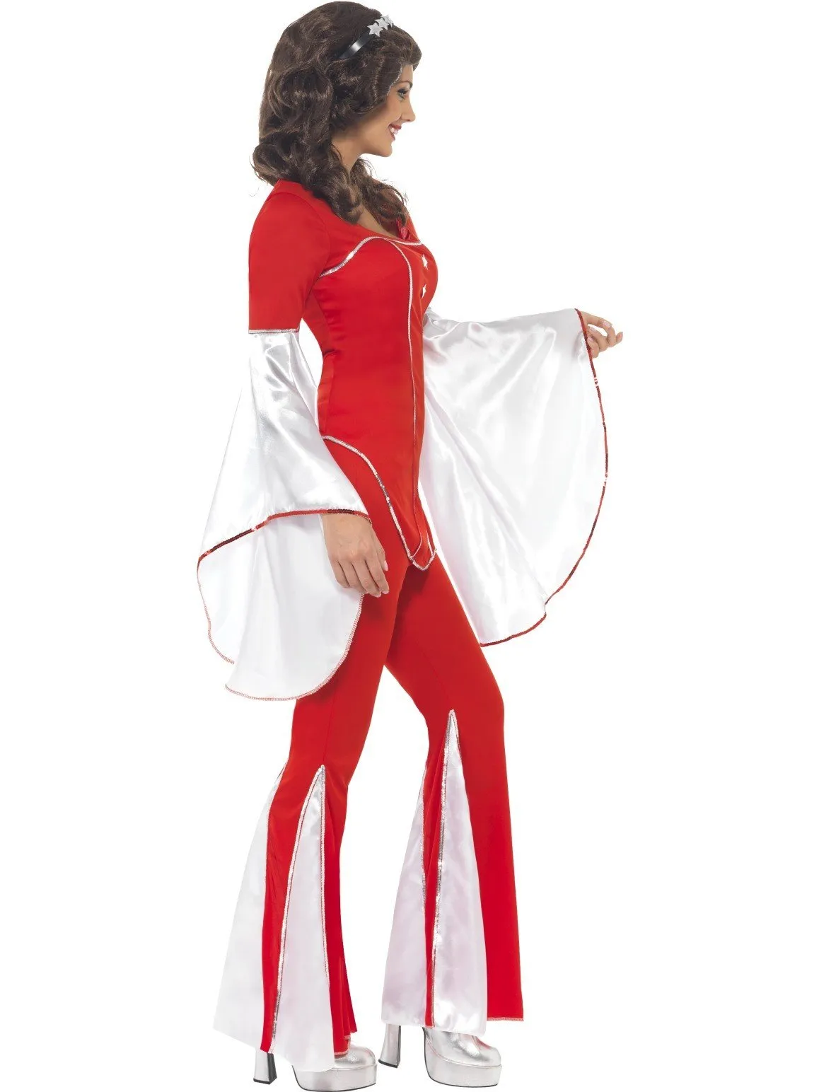 Abba 70s Super Trooper Red and White Flares Pant Suit Fancy Dress Costume