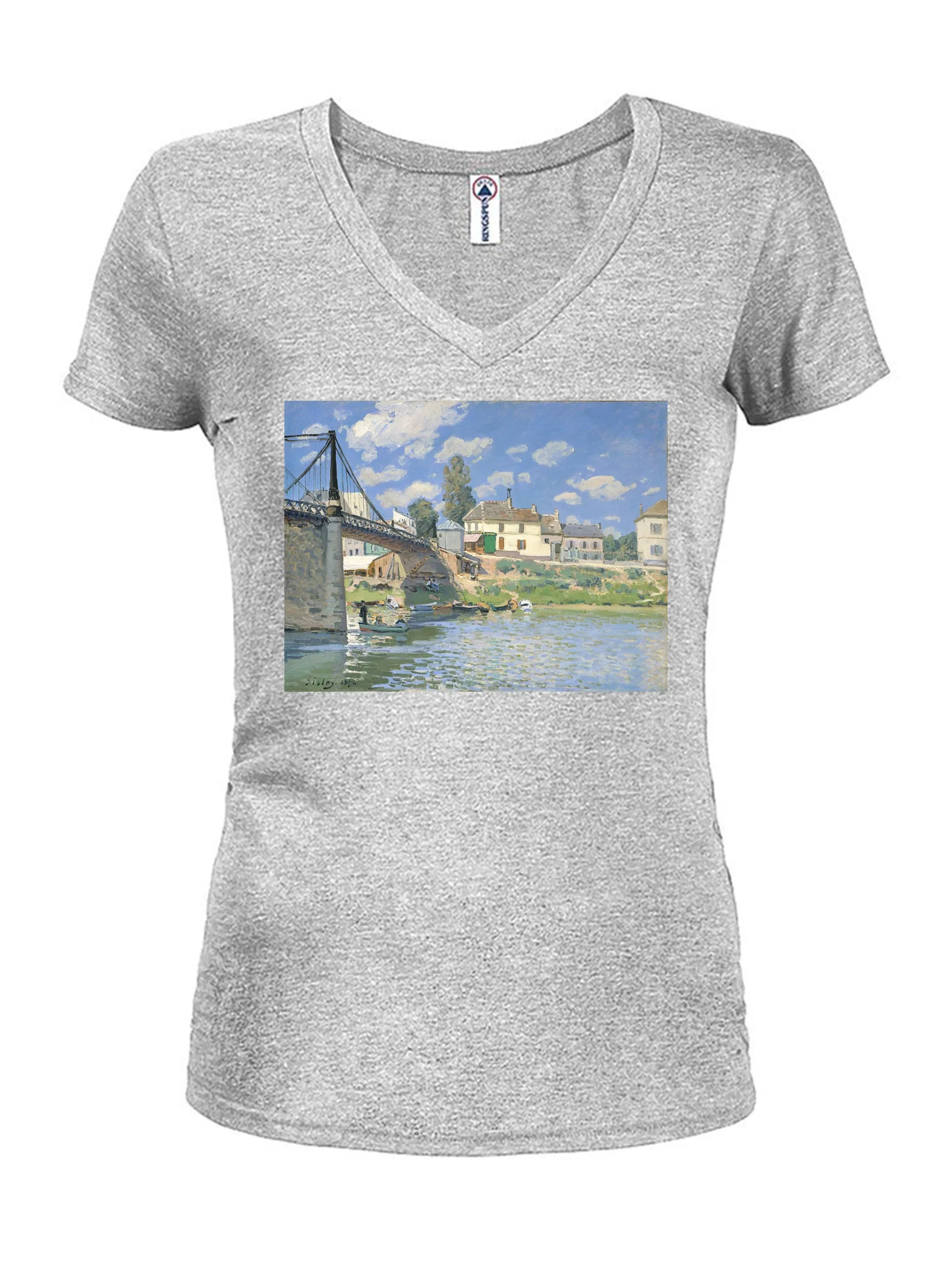 Alfred Sisley - The Bridge at Villeneuve-la-Garenne Juniors V Neck T-Shirt