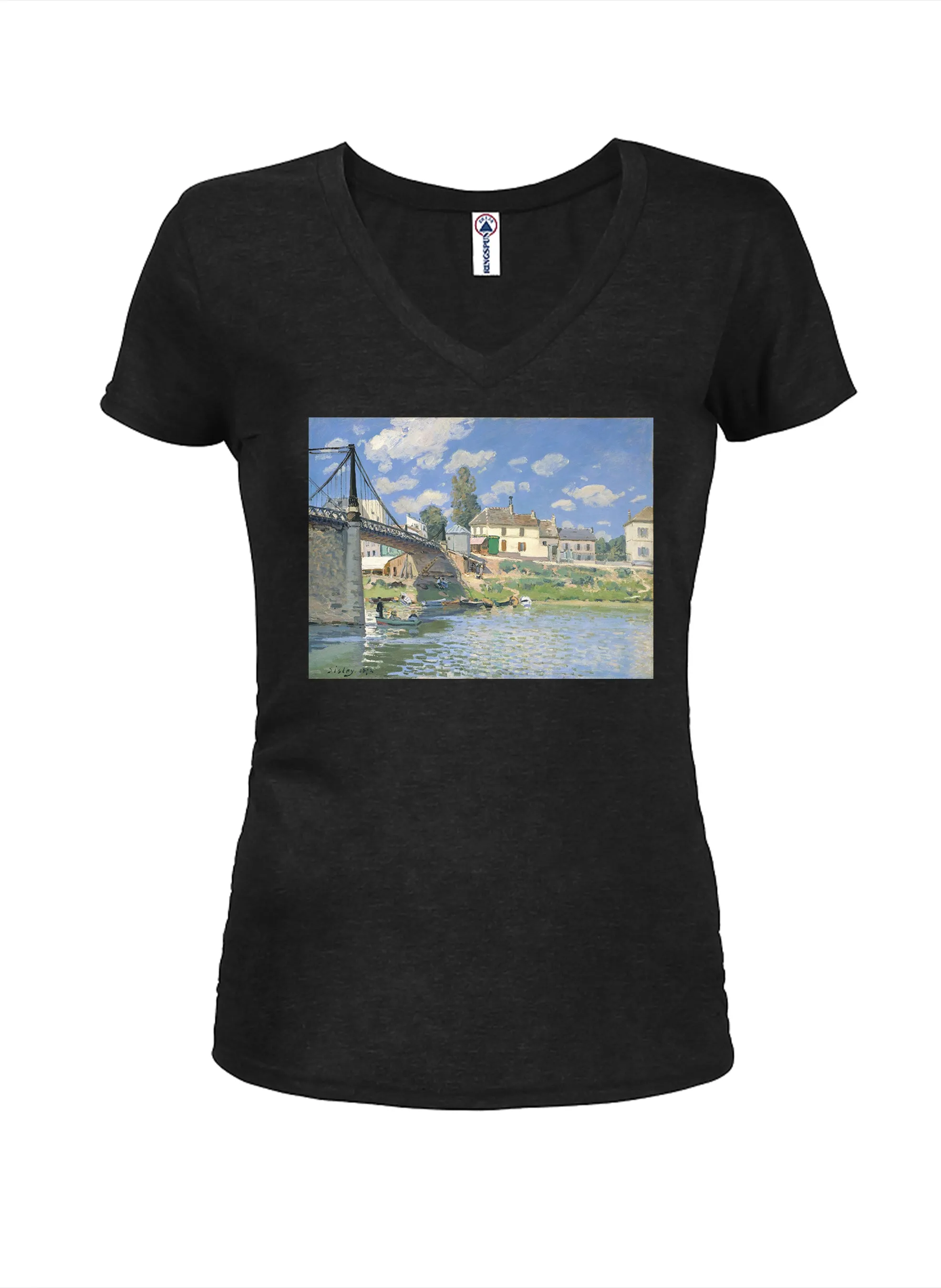 Alfred Sisley - The Bridge at Villeneuve-la-Garenne Juniors V Neck T-Shirt