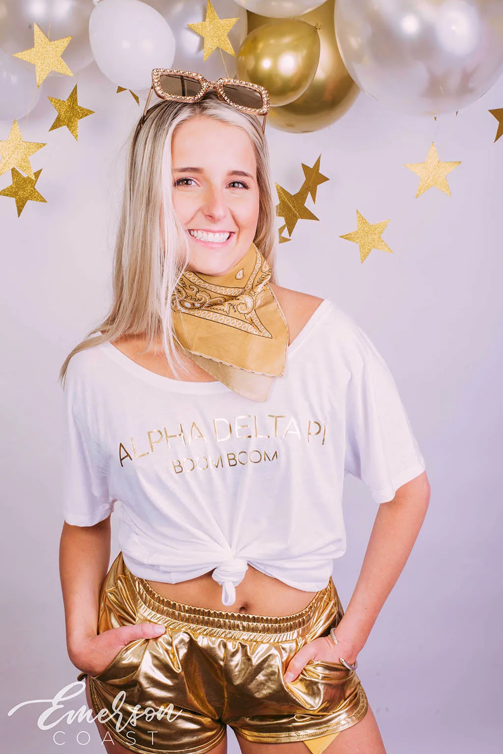 Alpha Delta Pi Boom Boom Gold Bid Day Slouchy Tee