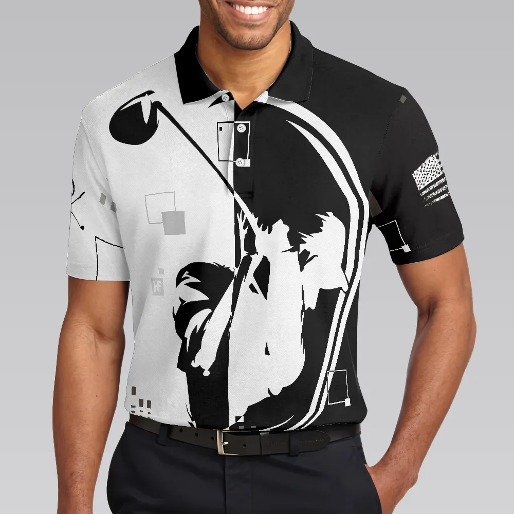 American Golfer Hard Swing US Flag Polo Shirt, Black And White American Flag Polo Shirt, Best Golf Shirt For Men