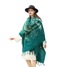 Anyyou 100% Pure Merino Wool Green Poncho Winter Large Scarf Pashmina Shawl Bandana Neck Wrap For Women