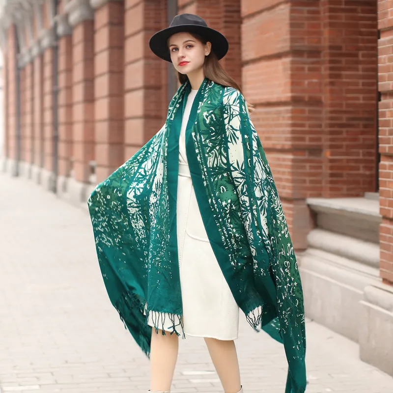 Anyyou 100% Pure Merino Wool Green Poncho Winter Large Scarf Pashmina Shawl Bandana Neck Wrap For Women