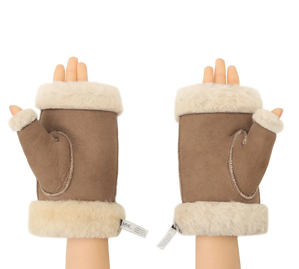 AUSTRALIAN SHEPHERD® Fluffy Fingerless Sheepskin Wool Mittens