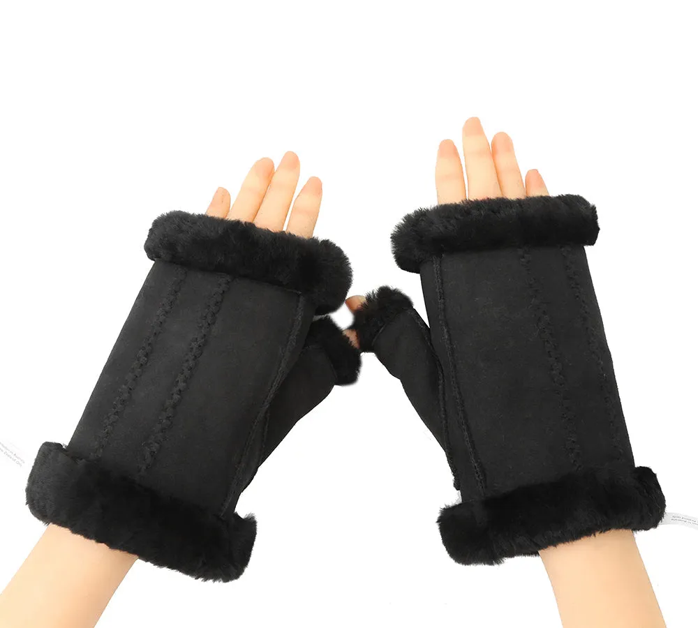 AUSTRALIAN SHEPHERD® Fluffy Fingerless Sheepskin Wool Mittens