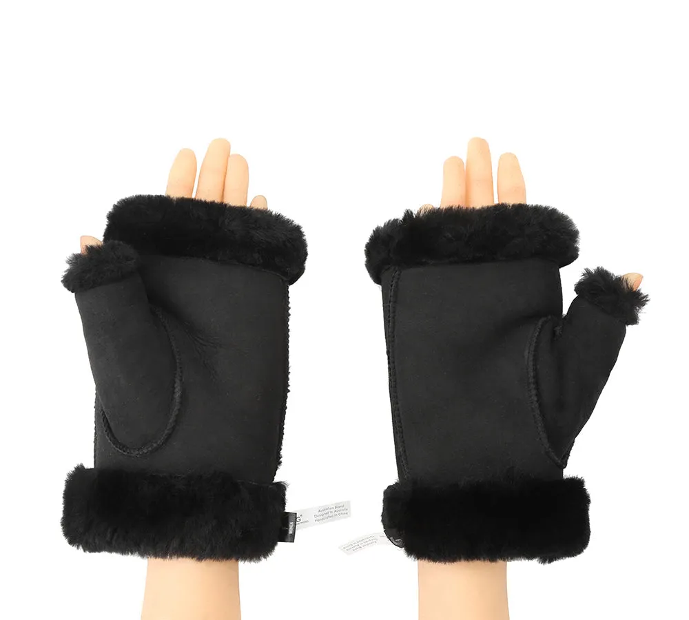 AUSTRALIAN SHEPHERD® Fluffy Fingerless Sheepskin Wool Mittens