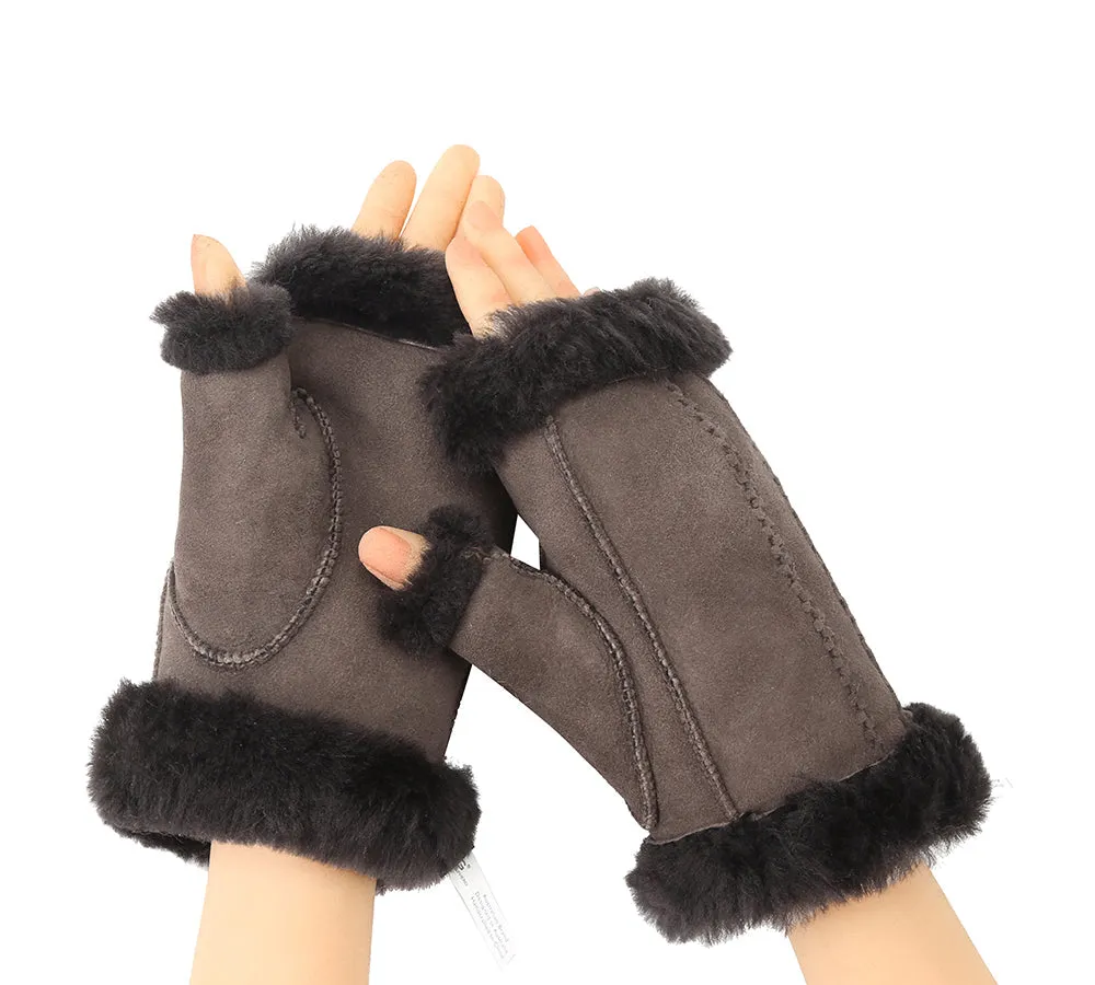 AUSTRALIAN SHEPHERD® Fluffy Fingerless Sheepskin Wool Mittens