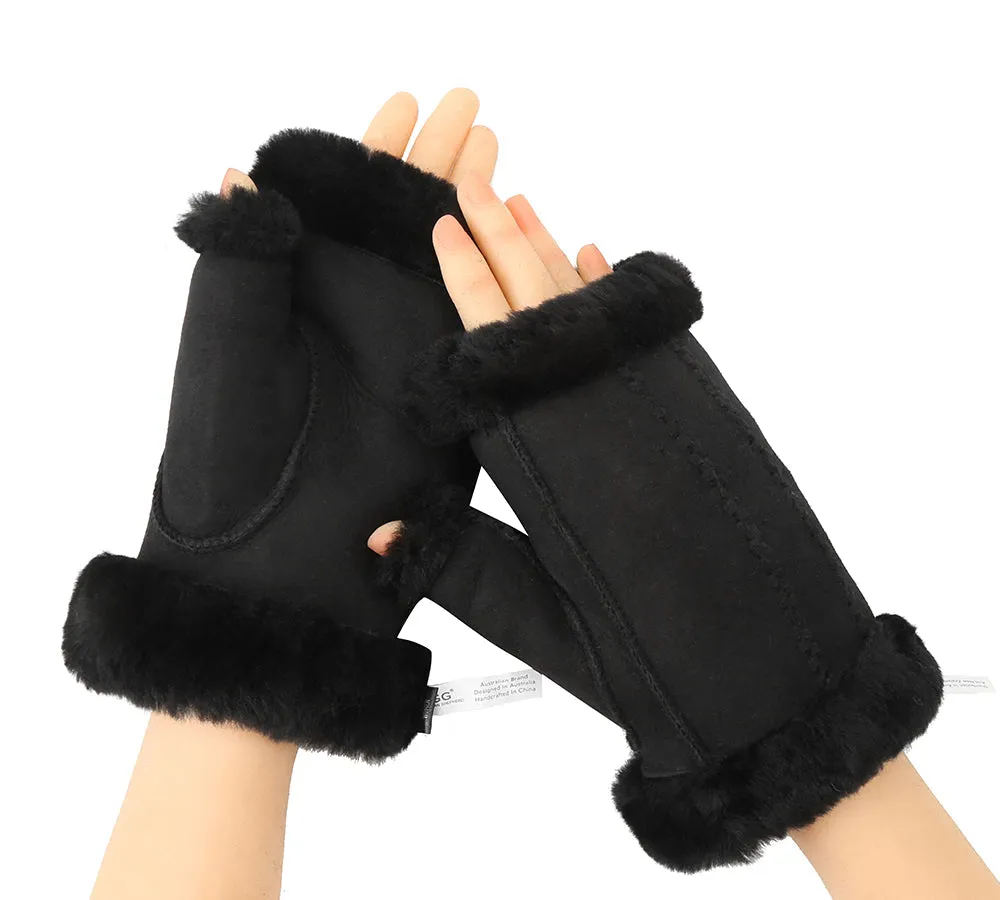 AUSTRALIAN SHEPHERD® Fluffy Fingerless Sheepskin Wool Mittens