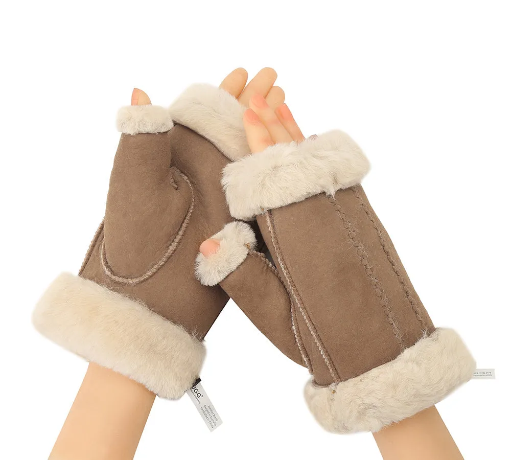 AUSTRALIAN SHEPHERD® Fluffy Fingerless Sheepskin Wool Mittens