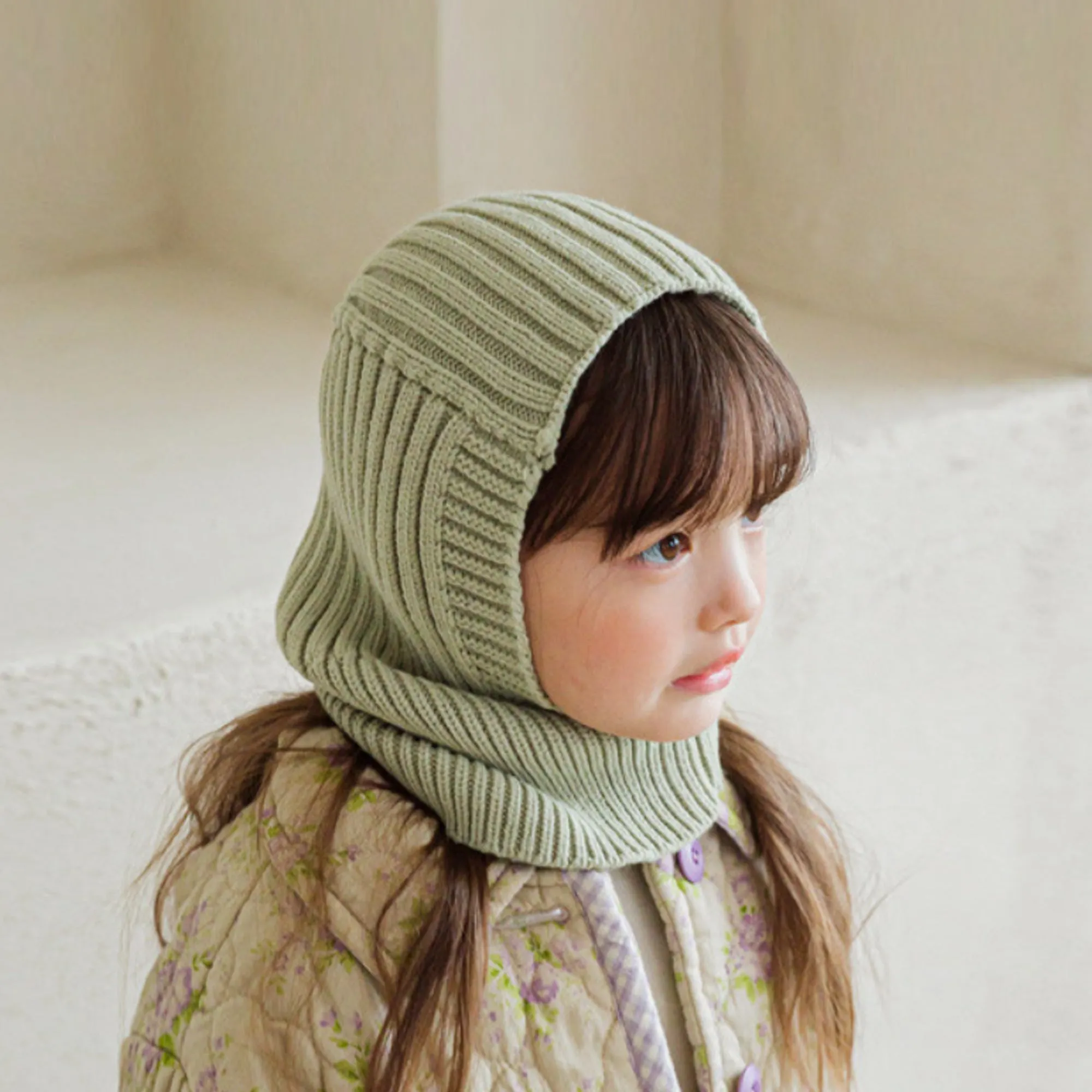 Baby Balaclava Hat Scarf Knitted Beanie | Green