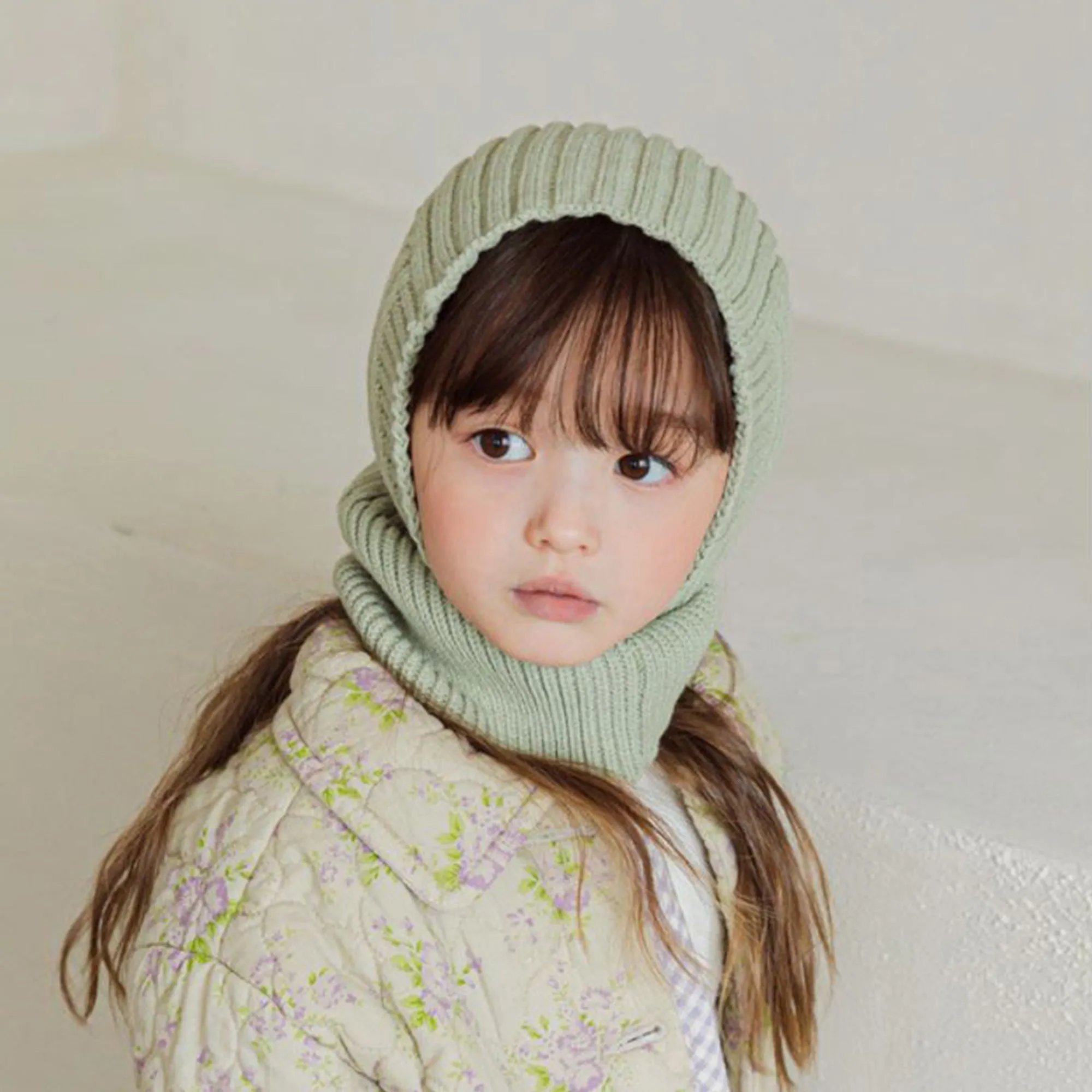 Baby Balaclava Hat Scarf Knitted Beanie | Green