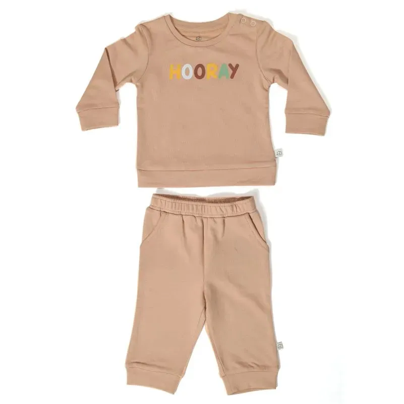 Baby Organic Cotton Hooray Fleece Jogger Set - Ruby Tan