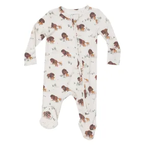 Bamboo 2 Way Zipper Footie - Bison Families - Beige