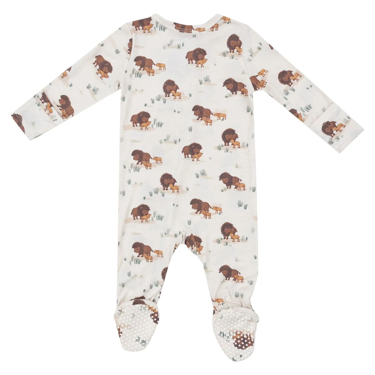 Bamboo 2 Way Zipper Footie - Bison Families - Beige