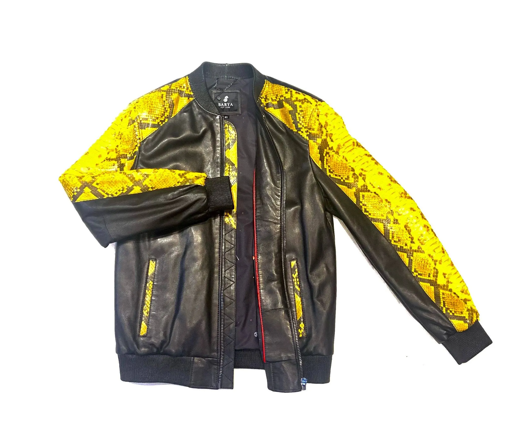 Barya NewYork Black-Yellow Python/ Lambskin Biker Jacket