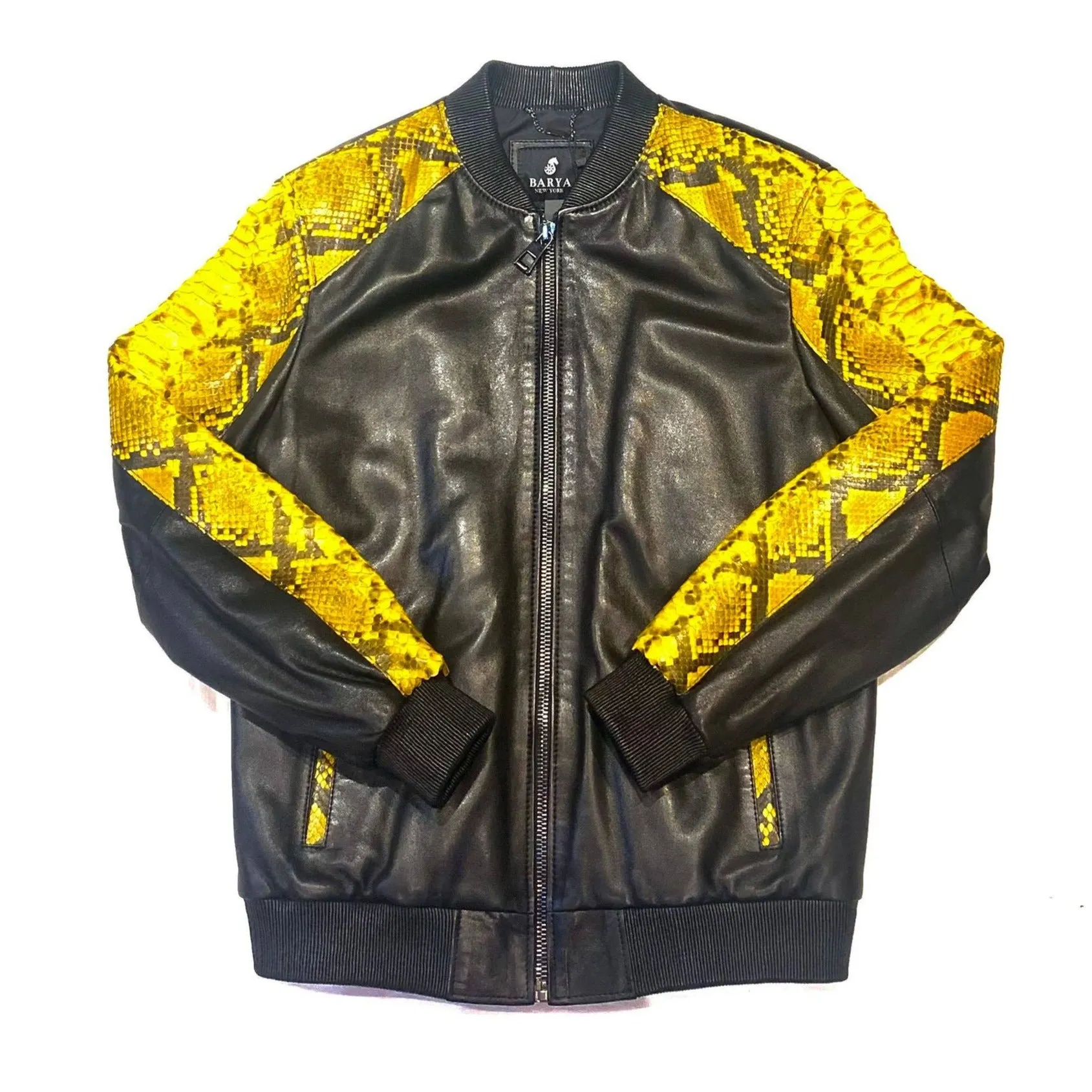 Barya NewYork Black-Yellow Python/ Lambskin Biker Jacket