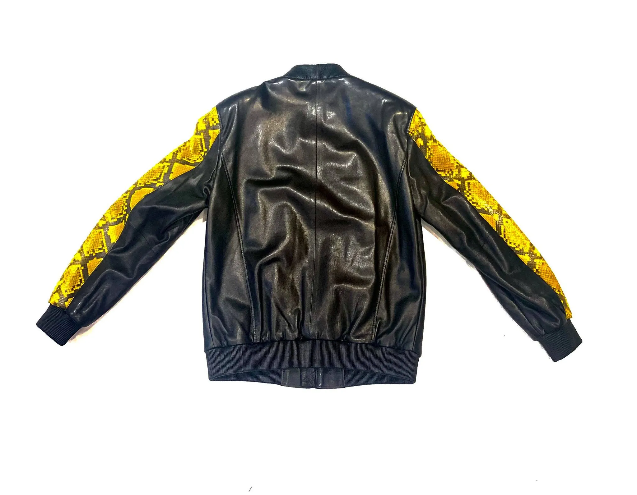 Barya NewYork Black-Yellow Python/ Lambskin Biker Jacket