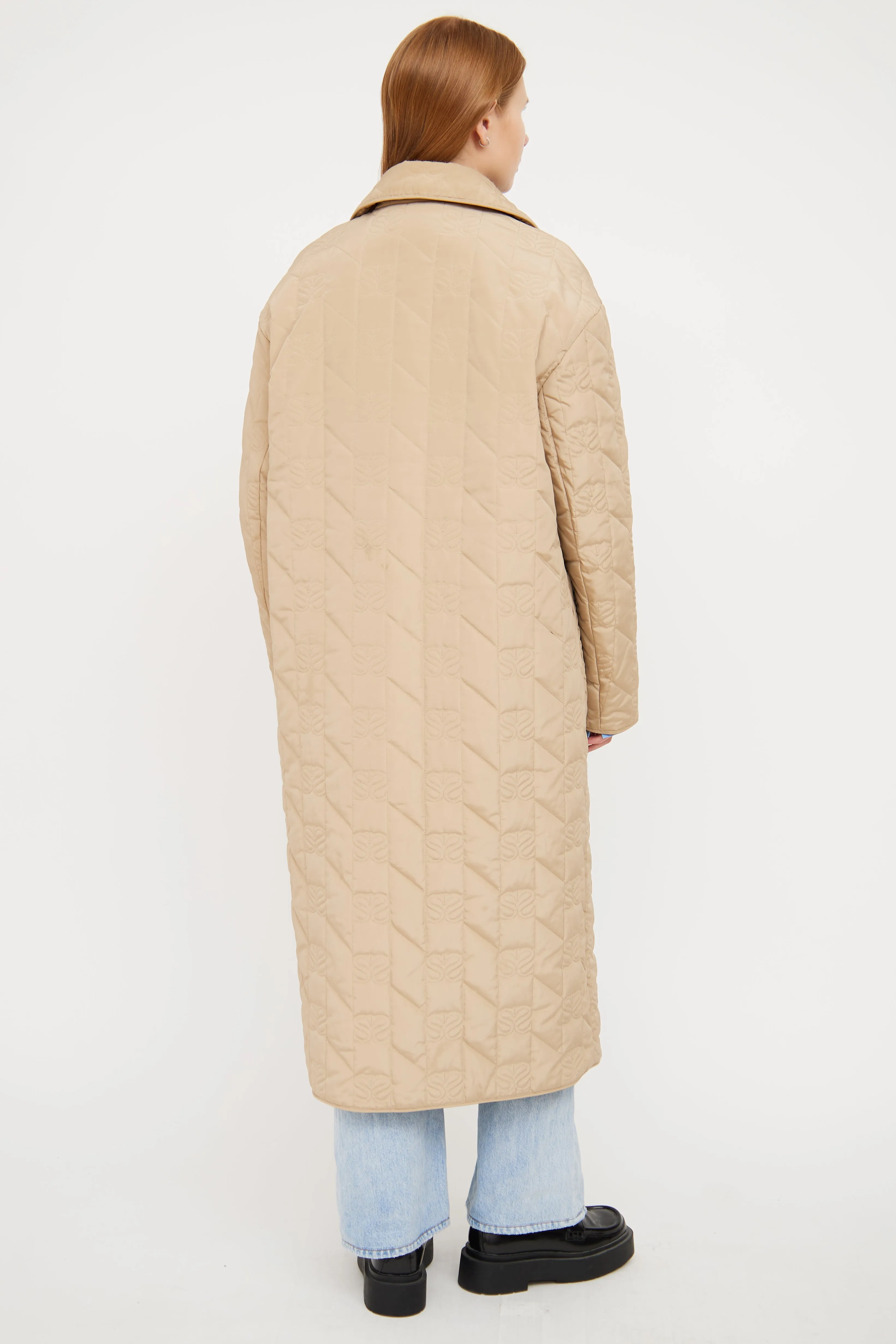 Beige Quilted Long Logo Jacket