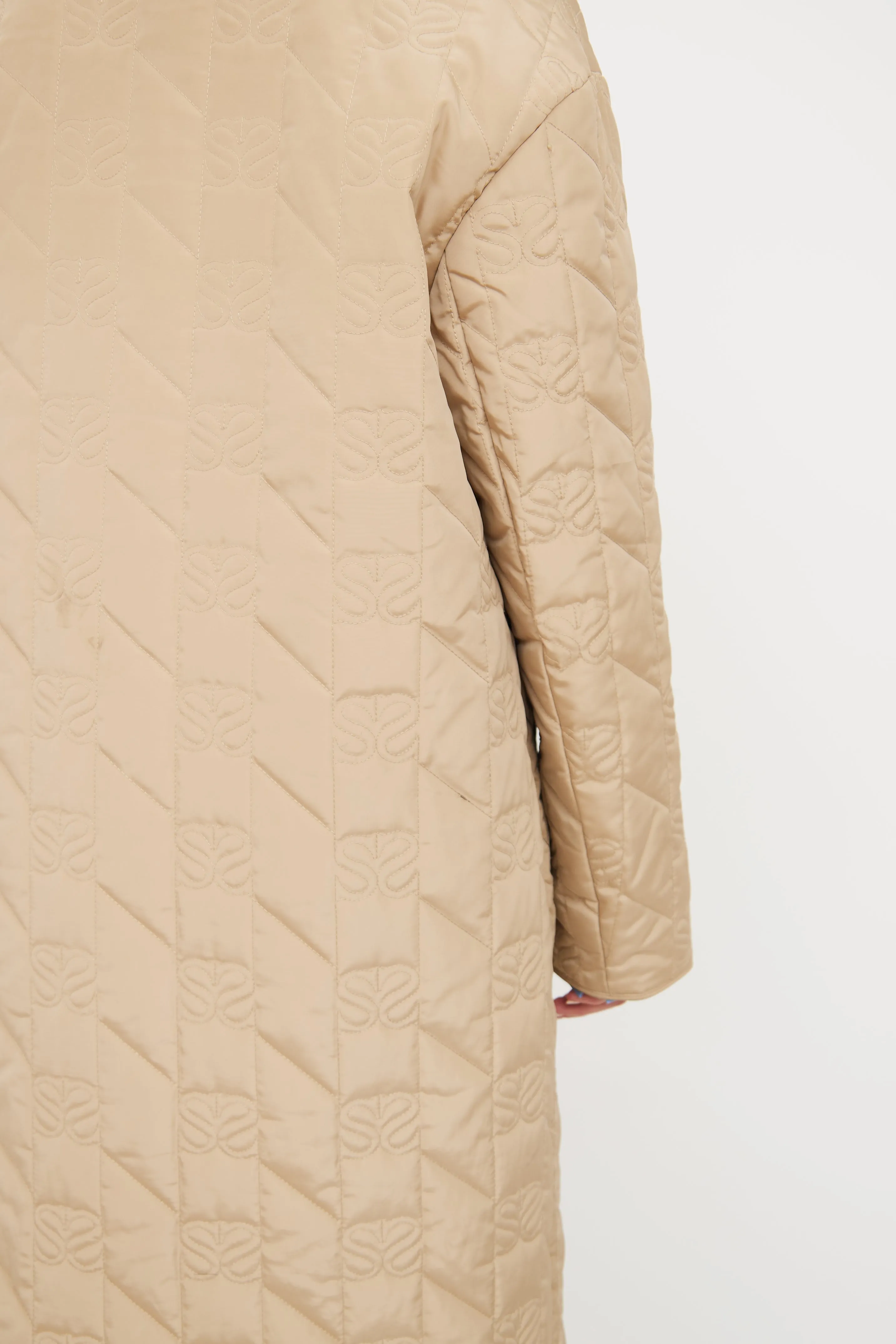 Beige Quilted Long Logo Jacket