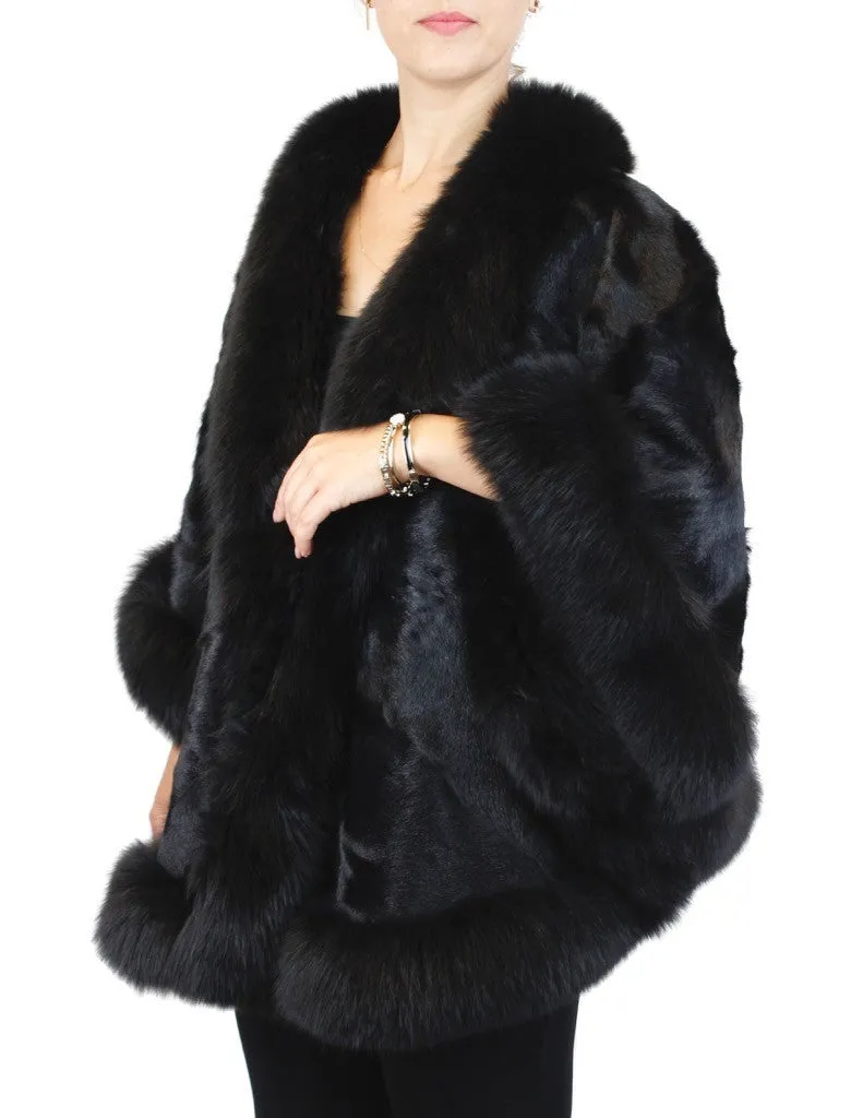 BLACK GOAT FUR & FOX FUR PONCHO/WRAP/SHAWL