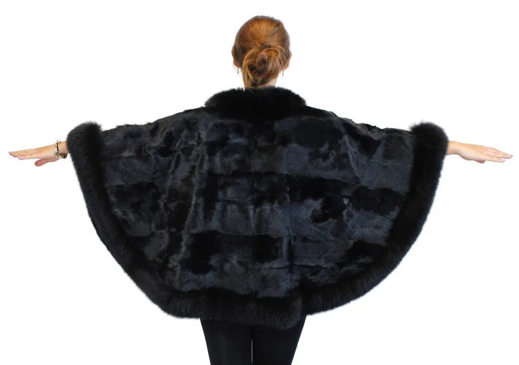 BLACK GOAT FUR & FOX FUR PONCHO/WRAP/SHAWL