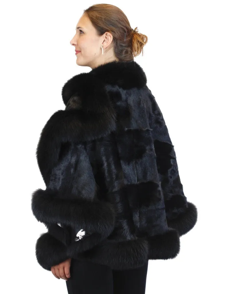 BLACK GOAT FUR & FOX FUR PONCHO/WRAP/SHAWL