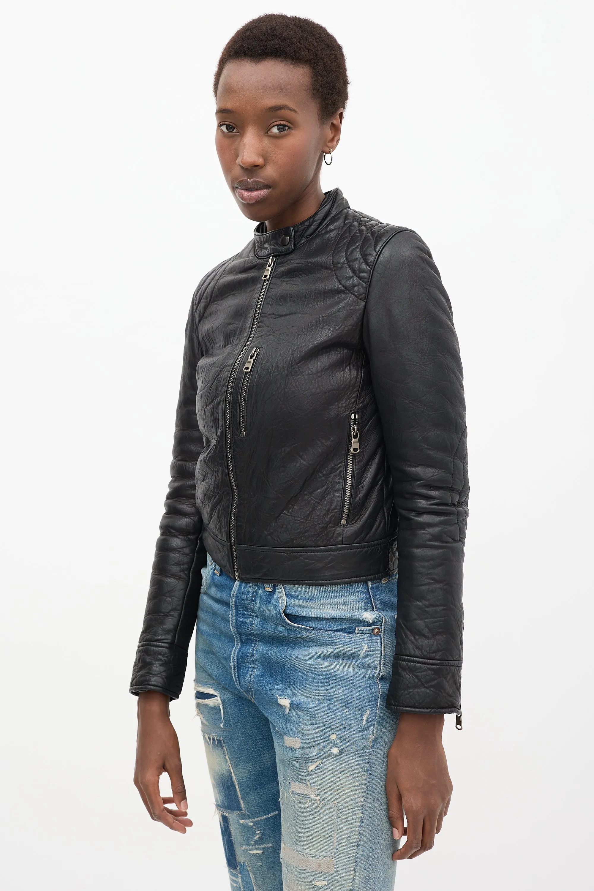 Black Leather Cafe Jacket