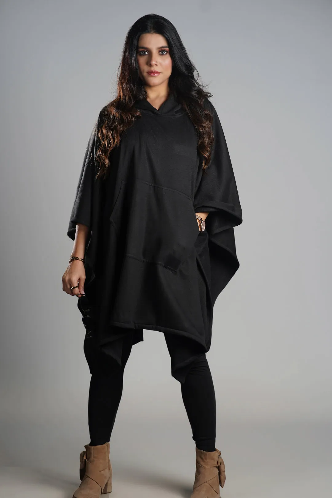 Black Poncho Hoodie - Solid (Female)