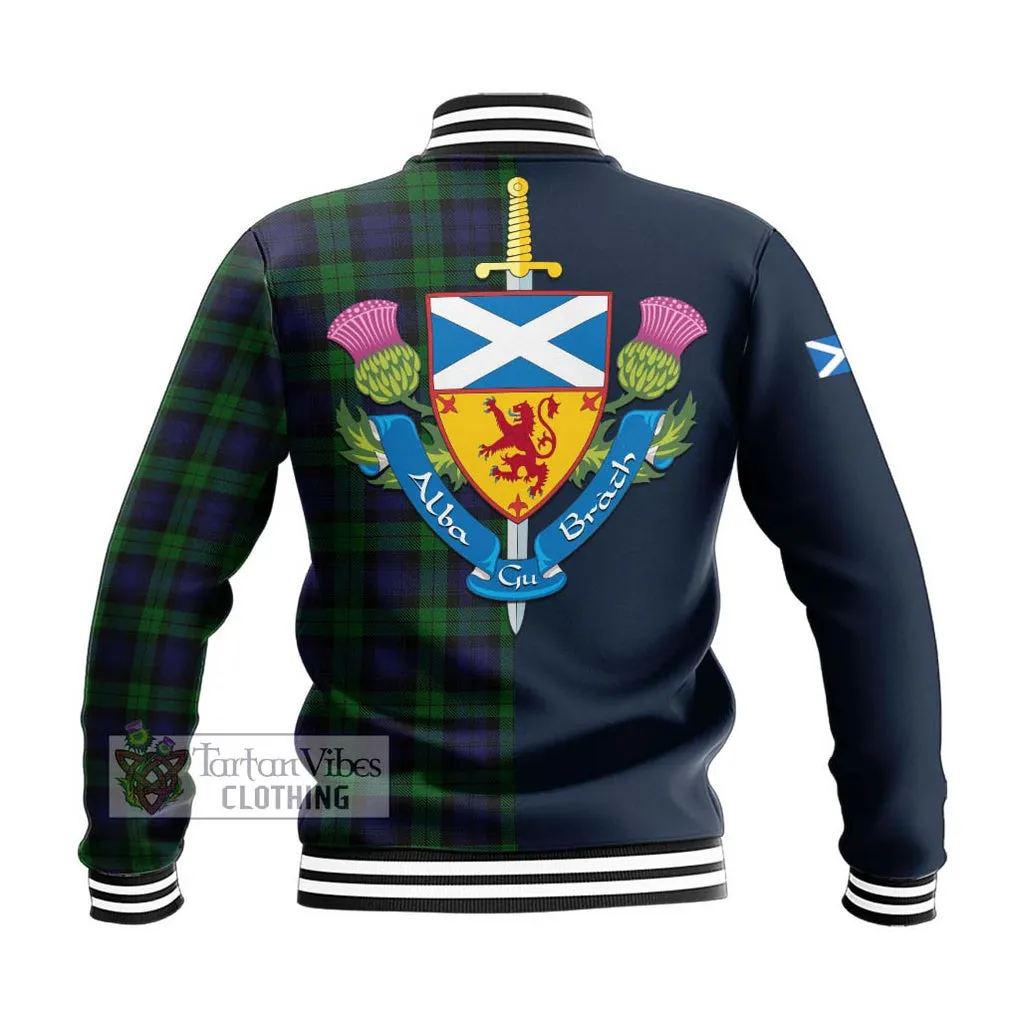 Black Watch Tartan Baseball Jacket Alba with Scottish Lion Royal Arm Half Style