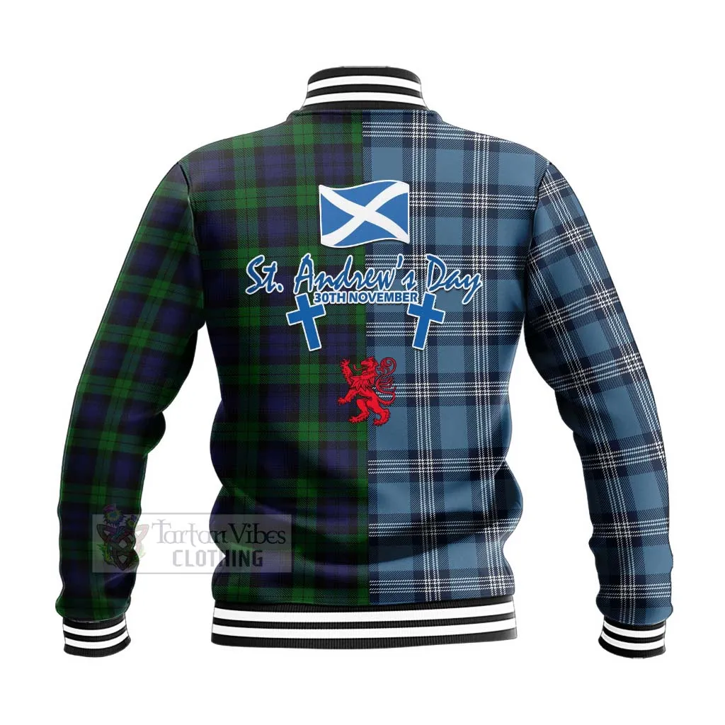 Black Watch Tartan Baseball Jacket Happy St. Andrew's Day Half Tartan Style