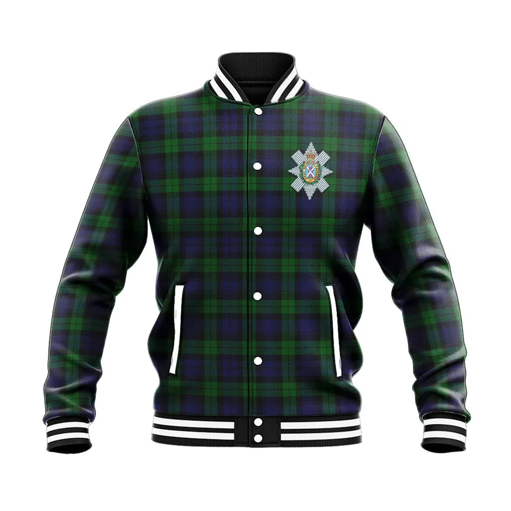 Black Watch Tartan Baseball Jacket with Family Crest