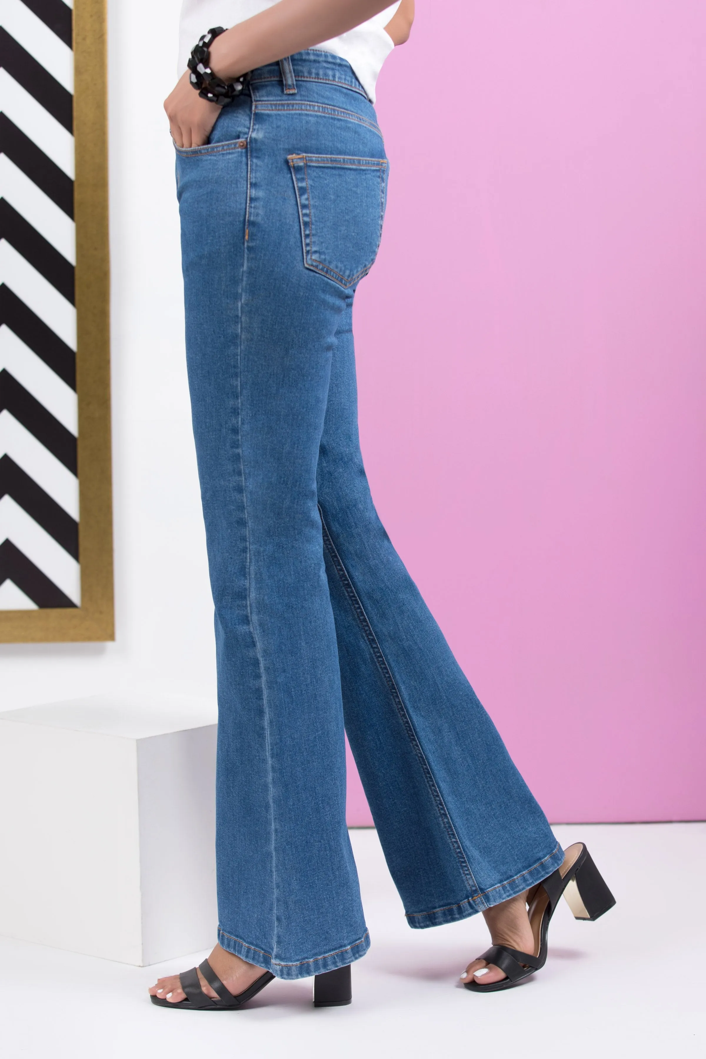 Blue Boot-cut Pants