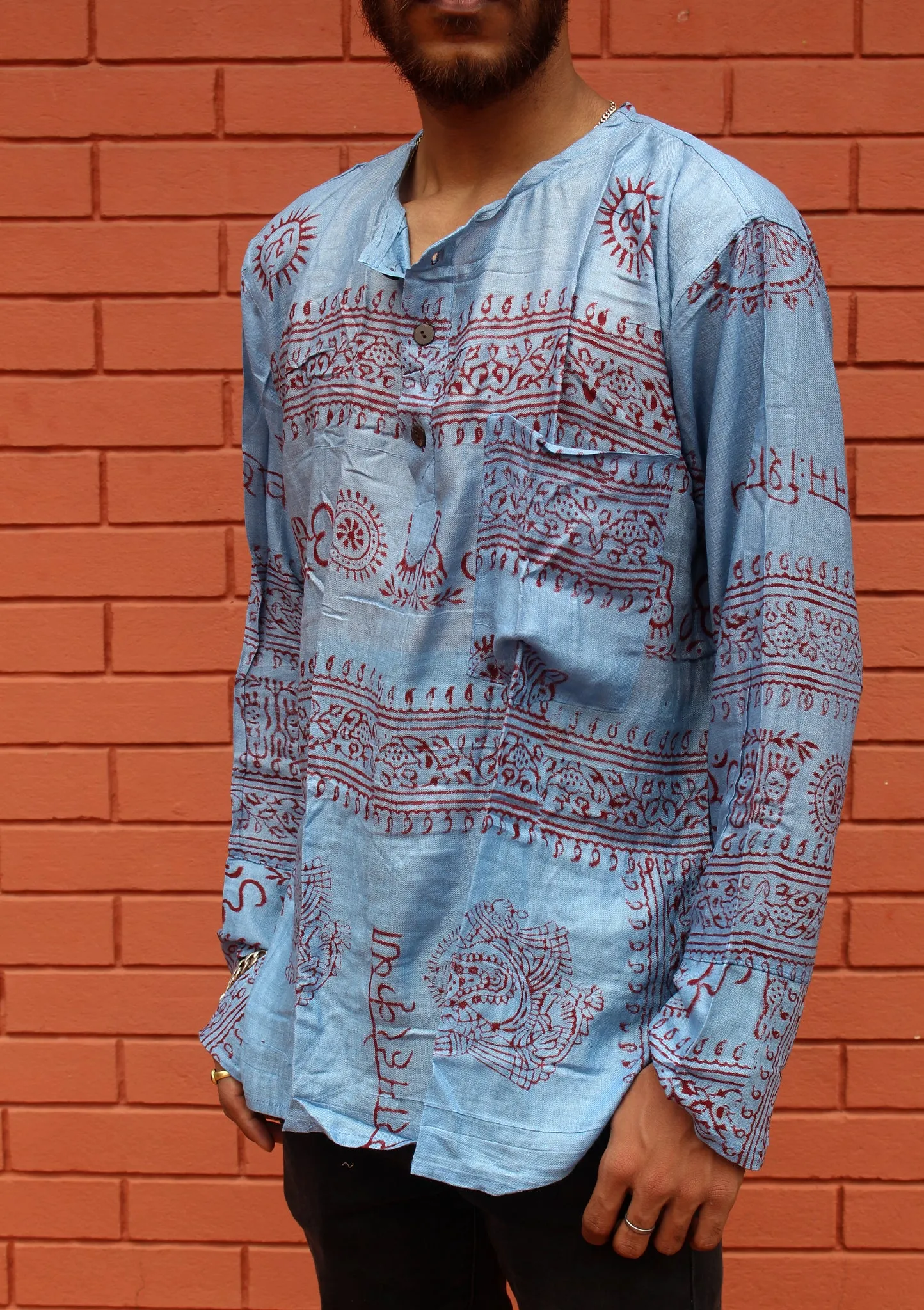 Blue Cotton Om Prayer Shirt/ Yoga Shirt