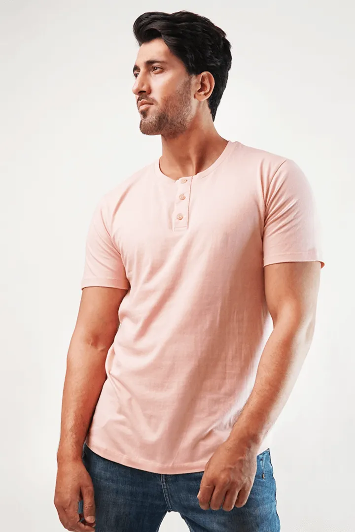 Blush Short Sleeve Henley T-Shirt