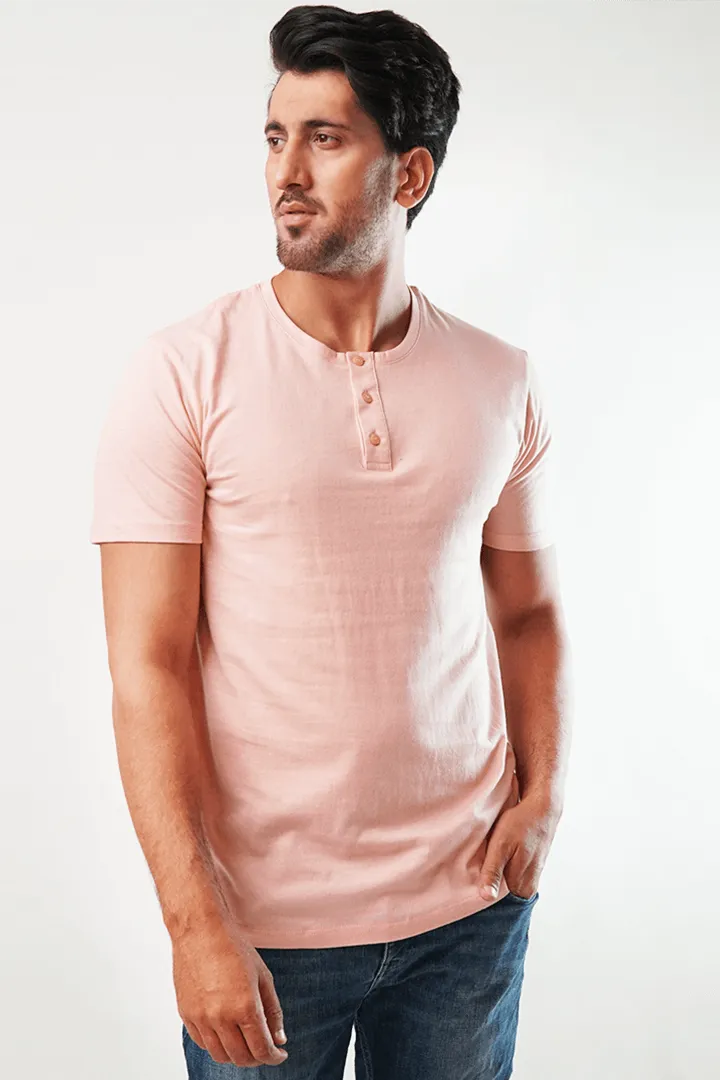 Blush Short Sleeve Henley T-Shirt