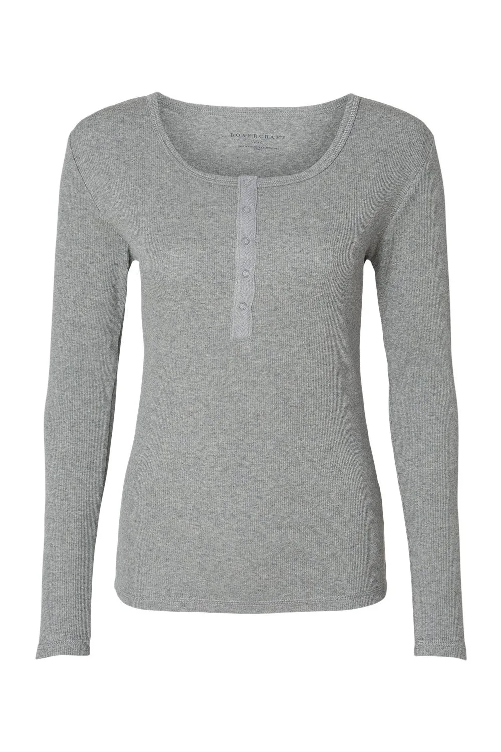 Boxercraft Womens Harper Long Sleeve Henley T-Shirt - Heather Oxford Grey