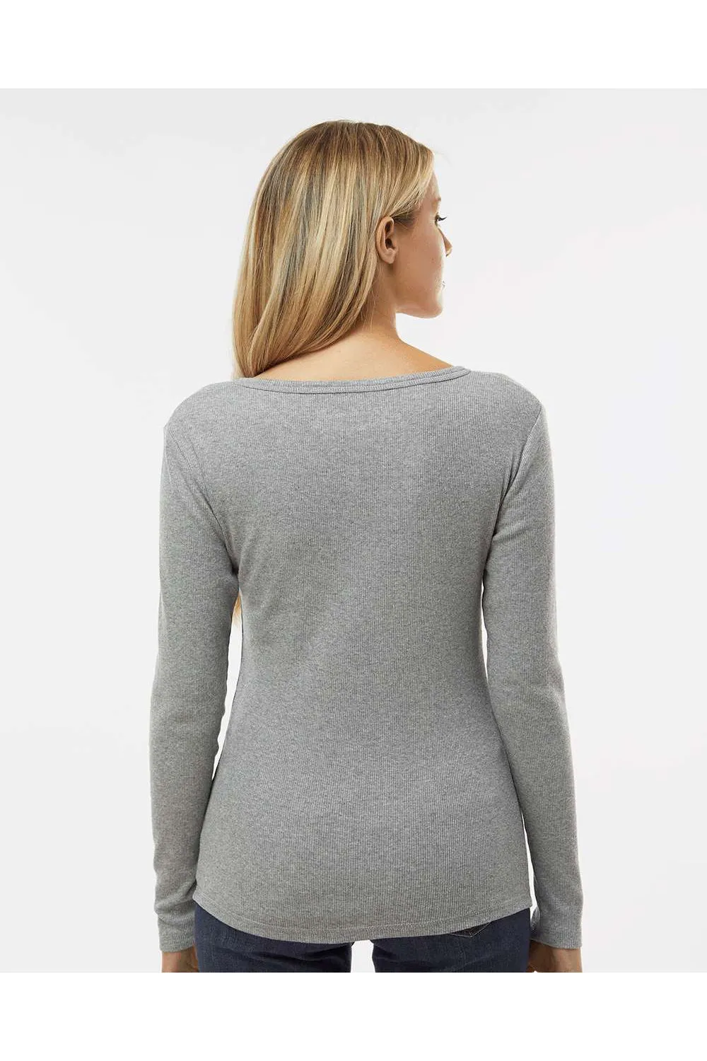 Boxercraft Womens Harper Long Sleeve Henley T-Shirt - Heather Oxford Grey