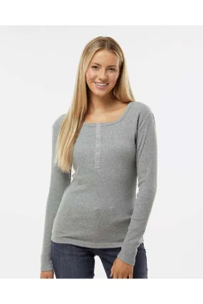 Boxercraft Womens Harper Long Sleeve Henley T-Shirt - Heather Oxford Grey