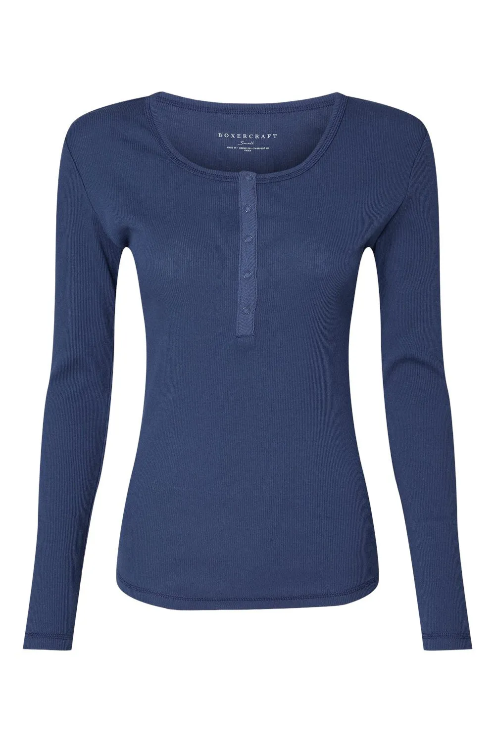 Boxercraft Womens Harper Long Sleeve Henley T-Shirt - Navy Blue