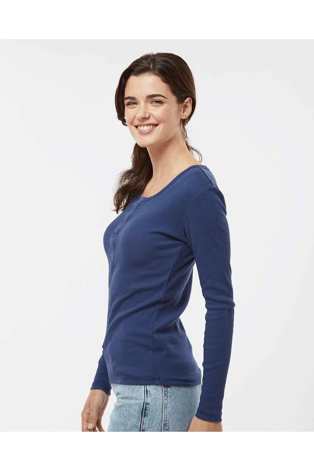 Boxercraft Womens Harper Long Sleeve Henley T-Shirt - Navy Blue