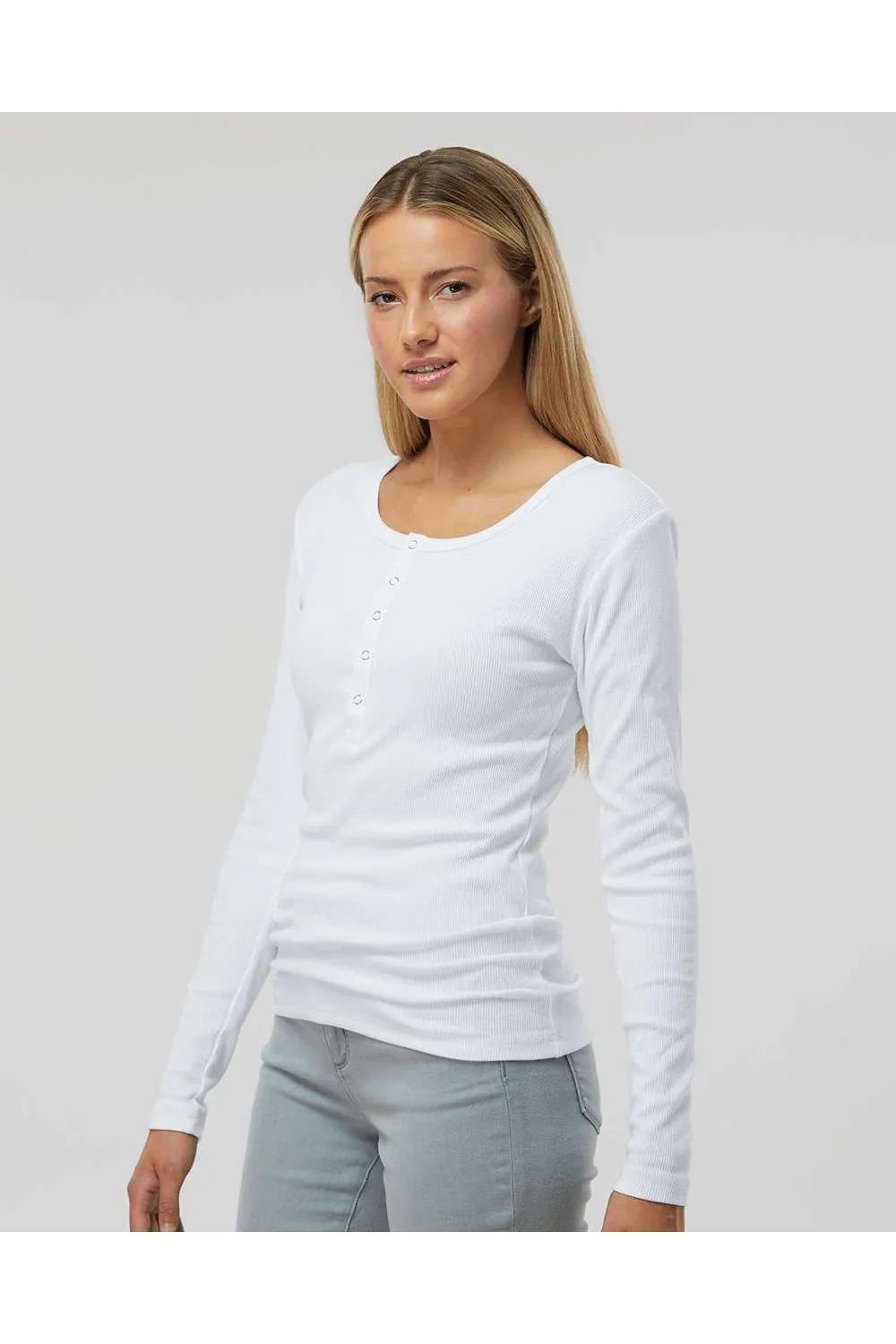 Boxercraft Womens Harper Long Sleeve Henley T-Shirt - White